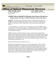 Office of Public Affairs  News Media Contact: For Immediate Release June 17, 2014