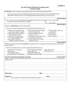 Recycled Content Purchasing Evaluation Sheet:  HHW Grant 12th Cycle