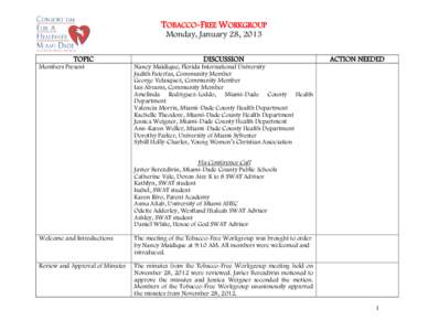 TOBACCO-FREE WORKGROUP Monday, January 28, 2013 TOPIC Members Present  DISCUSSION