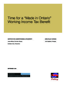Time for a “Made in Ontario” Working Income Tax Benefit Institute for Competitiveness & Prosperity  Open Policy Ontario