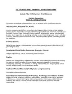 Do You Want What I Have Got? A Craigslist Cantata by Veda Hille, Bill Richardson, Amiel Gladstone Currilum Connections Grade 10 - College/University Curriculum connections and expectations may be achieved within the foll