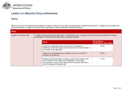 Leader of a Minority Party Entitlements Summary