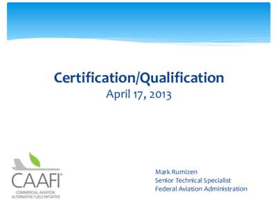 Certification/Qualification April 17, 2013 Subtitle Mark Rumizen Senior Technical Specialist