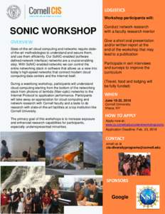 LOGISTICS Workshop participants will: SONIC WORKSHOP OVERVIEW State-of-the-art cloud computing and networks require stateof-the-art methodologies to understand and secure them,