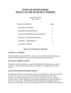 TOWN OF MONTGOMERY POLICY ON THE MUNICIPAL WEBSITE EFFECTIVE DATE