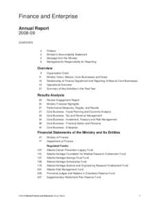 Alberta Finance and Enterprise[removed]Annual Report - Table of Contents