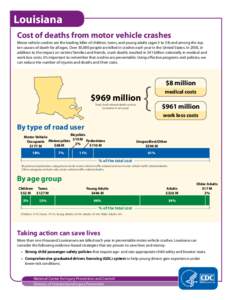 Louisiana Cost of deaths from motor vehicle crashes Motor vehicle crashes are the leading killer of children, teens, and young adults (ages 5 to 34) and among the top ten causes of death for all ages. Over 30,000 people 