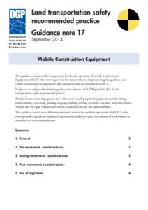 Land transportation safety recommended practice Guidance note 17 September[removed]Mobile Construction Equipment