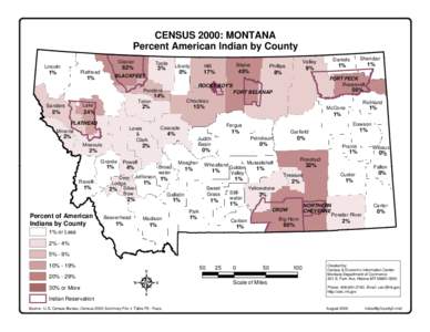 CENSUS 2000: MONTANA Percent American Indian by County Glacier Lincoln  62%