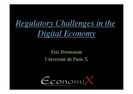Regulatory Challenges in the Digital Economy
 Éric Brousseau Université de Paris X
  Issue