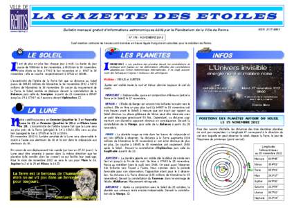 L A G A Z E T T E D E S E T O IL E S www.reims.fr Bulletin mensuel gratuit d’informations astronomiques édité par le Planétarium de la Ville de Reims.  ISSN 2117-699X