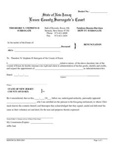 Docket No.: _______________  State of New Jersey Essex County Surrogate’s Court THEODORE N. STEPHENS II