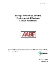 Redefining Progress  Energy, Economics, and the Environment: Effects on African Americans