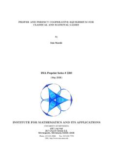 PROPER AND PERFECT COOPERATIVE EQUILIBRIUM FOR CLASSICAL AND RATIONAL GAMES By Ezio Marchi