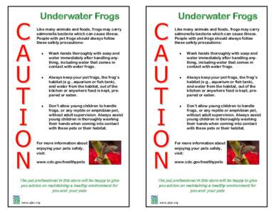 Underwater Frogs  Underwater Frogs Like many animals and foods, frogs may carry salmonella bacteria which can cause illness.