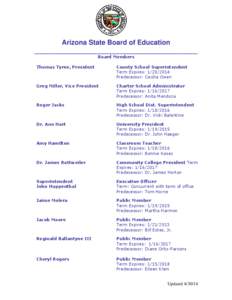 Arizona State Board of Education ___________________________________________ Board Members Thomas Tyree, President  County School Superintendent