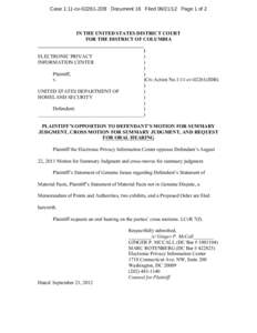 Case 1:11-cv[removed]JDB Document 16 Filed[removed]Page 1 of 2  IN THE UNITED STATES DISTRICT COURT FOR THE DISTRICT OF COLUMBIA __________________________________________ )