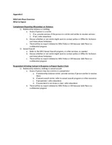 Appendix E MSU Safe Place Overview What to Expect Complainant Reporting Misconduct or Violence: 1) Relationship violence or stalking: a. Assess if person is a victim