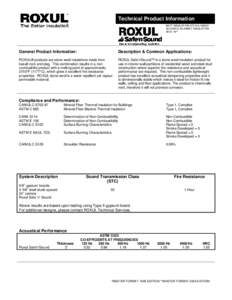 Technical Product Information BATT INSULATION 07210 & 09820* ACOUSTIC BLANKET INSULATION[removed]**  General Product Information: