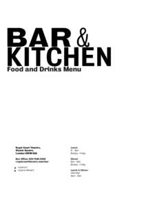 BAR & KITCHEN Food and Drinks Menu Royal Court Theatre, Sloane Square,