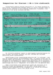 Komposition for Klarinet i Bb & live elektronik. Transkriberet spektral-analyse (Bartolozzi nr. 74) danner grundlag for dette forløb. Transkriptionen optræder øverst til ventre, hvorudaf vokser et forløb fra det svæ