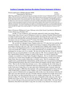 Southern Campaign American Revolution Pension Statements & Rosters Pension application of William Keneda S4468 Transcribed by Will Graves f15VA[removed]
