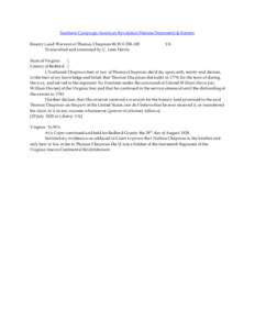 Southern Campaign American Revolution Pension Statements & Rosters Bounty Land Warrant of Thomas Chapman BLWt1358-100 Transcribed and annotated by C. Leon Harris VA