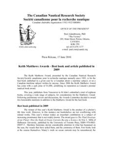 The Canadian Nautical Research Society /