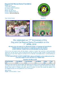 Dog and Cat Rescue Samui Foundation Brigitte GommMoo 6 Bophut Koh Samui, 84320 Suratthani Tel: Mobile: 