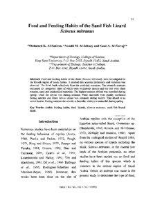 Food and Feeding Habits of the Sand Fish Lizard Scincus mitranus