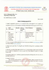 ADVANCED CENTRE FOR ATMOSPHERIC RADAR RESEARCH  cocHrN UNIVERSITY OF SCIENCE AND TECHNOLOGY ST Radar Facility, Cochin,lndia Prof.Dr. K. Mohankumar M.Sc., Ph.D. ProiectDirecbr, ST Radar Facility