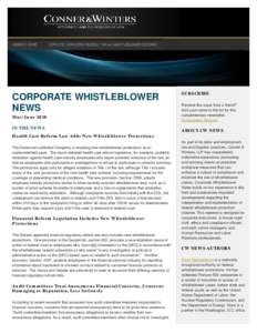 CORPORATE WHISTLEBLOWER NEWS May/June 2010 IN THE NEWS  SUBSCRIBE