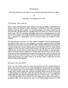 Discussion of Interaction between local magma ocean evolution and mantle dynamics on Mars by Chris Reese, V.S. Solomatov & C.P. Orth 27th December, 2006, Joe McCall This is a most interesting article which requires a ver