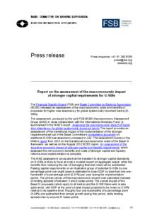 Press Release Report on the assessment of the macroeconomic impact of stronger capital requirements for G-SIBs