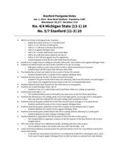 Stanford Postgame Notes  Jan. 1, 2014 · Rose Bowl Stadium · Pasadena, Calif.