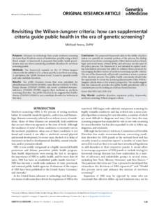 ©American College of Medical Genetics  original research article Revisiting the Wilson-Jungner criteria: how can supplemental criteria guide public health in the era of genetic screening?