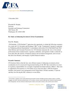 Comment Letter on Dodd-Frank Title IX, Enhancing Investment Adviser Examinations