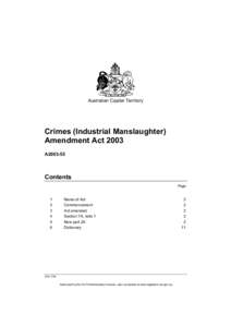 Australian Capital Territory  Crimes (Industrial Manslaughter) Amendment Act 2003 A2003-55