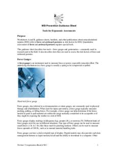 MSI Prevention Guidance Sheet: Tools for Ergonomic Assessments