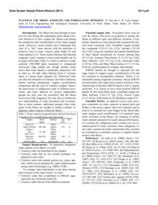 Solar System Sample Return Mission[removed]pdf WATER IN THE MOON: SAMPLING THE PYROCLASTIC DEPOSITS. H. Hui and C. R. Neal, Department of Civil Engineering and Geological Sciences, University of Notre Dame, Notre Da