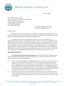 2 October 2009 Mr. P. Michael Payne, Chief Permits, Conservation, and Education Division Office of Protected Resources National Marine Fisheries Service 1315 East-West Highway