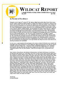 WILDCAT REPORT A Monthly Newsletter Tracking Activities and Information at our School May 2007