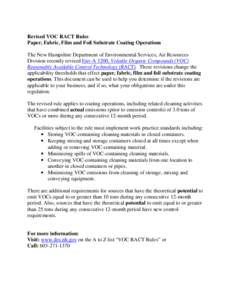 Revised VOC RACT Rules Paper, Fabric, Film and Foil Substrate Coating Operations The New Hampshire Department of Environmental Services, Air Resources Division recently revised Env-A 1200, Volatile Organic Compounds (VOC