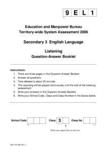 9 E L[removed]Education and Manpower Bureau Territory-wide System Assessment 2006