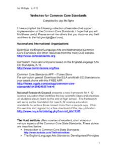 Jay McTighe[removed]Websites for Common Core Standards Compiled by Jay McTighe I have compiled the following collection of websites that support implementation of the Common Core Standards. I hope that you will