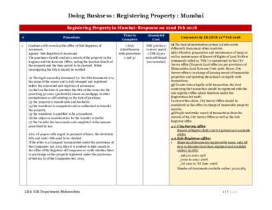 Doing Business : Registering Property : Mumbai Registering Property in Mumbai- Response on 22nd Feb 2018 # 1  Procedure