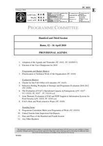 PC[removed]February 2010 PROGRAMME COMMITTEE Hundred and Third Session Rome, 12 – 16 April 2010
