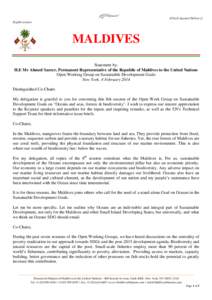 [Check Against Delivery] Eighth session MALDIVES Statement by: H.E Mr Ahmed Sareer, Permanent Representative of the Republic of Maldives to the United Nations