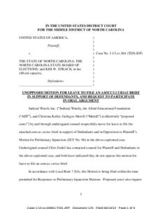 IN THE UNITED STATES DISTRICT COURT FOR THE MIDDLE DISTRICT OF NORTH CAROLINA UNITED STATES OF AMERICA, Plaintiff, v. THE STATE OF NORTH CAROLINA; THE