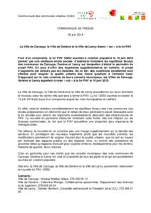 Communauté des communes urbaines (CCU)  COMMUNIQUÉ DE PRESSE 05 juinLa Ville de Carouge, la Ville de Genève et la Ville de Lancy disent « oui » à la loi PAV